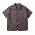 thumbnail image 4 of Qulqfy Cotton Linen Summer Shirts Solid Lapel Short Sleeve Casual Spring Coffee Tops for Women Trendy Summer XXL, 4 of 7