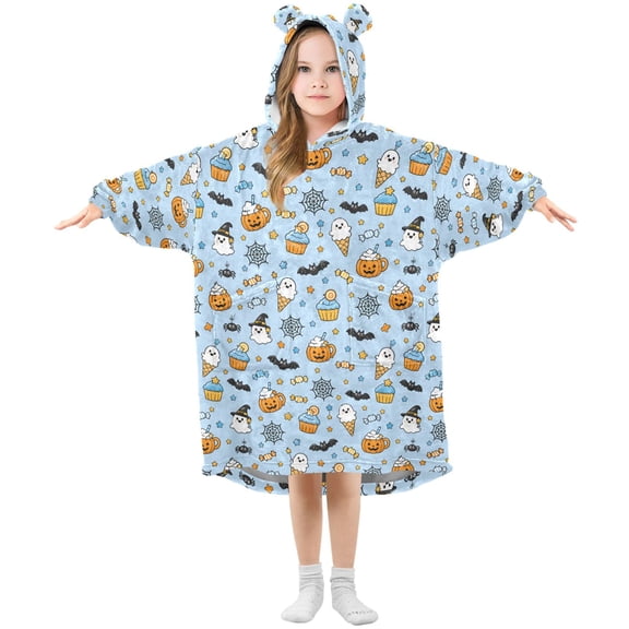 Wearable Blanket Hoodie Oversized Blanket Hoodie for Boys Girls Teens 3-14YR Halloween Ice Cream Pumpkin