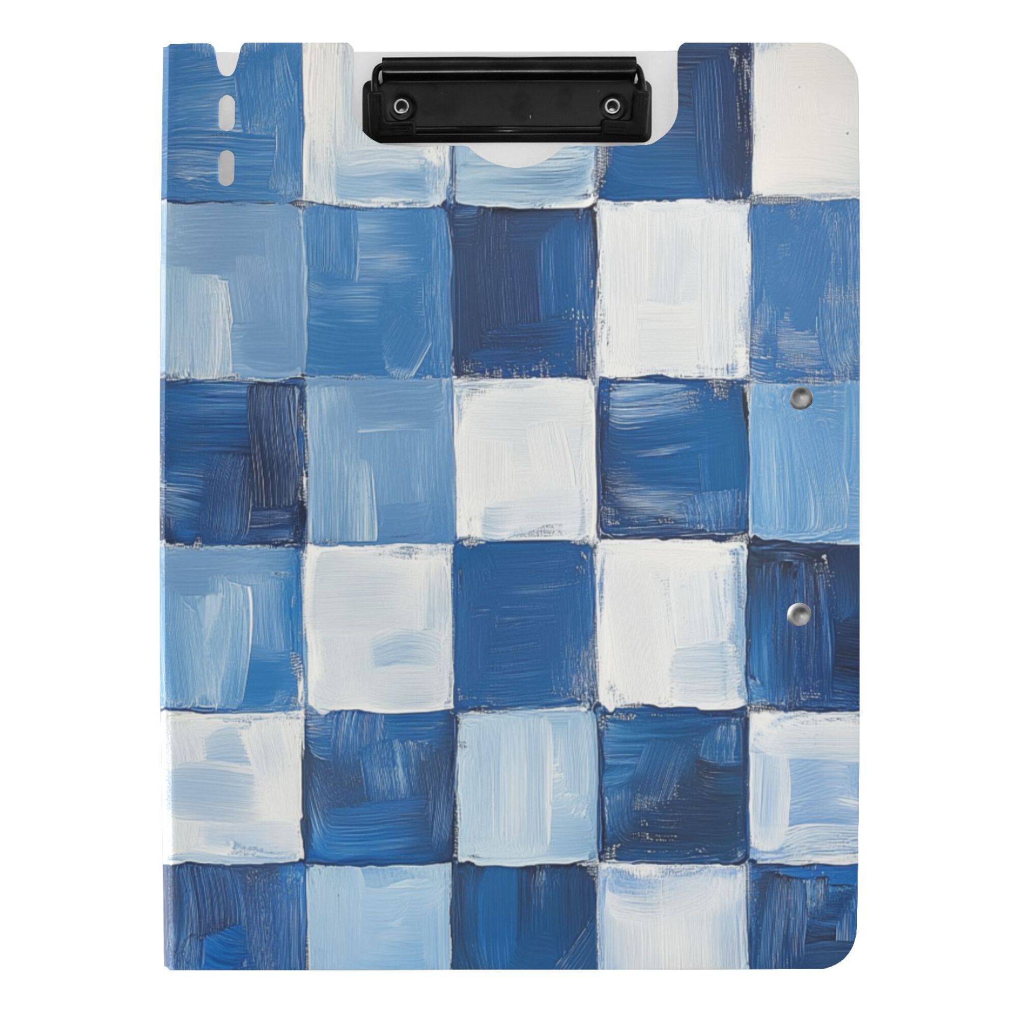 FORMRS A4 Clipboard Folder with Pen Holder Horizontal Foldable School Office Binder, Blue and Gray Plaid Pattern