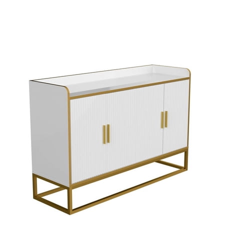 KEINXS Modern kitchen buffet storage cabinet cabinet white gloss with metal legs for living room kitchen