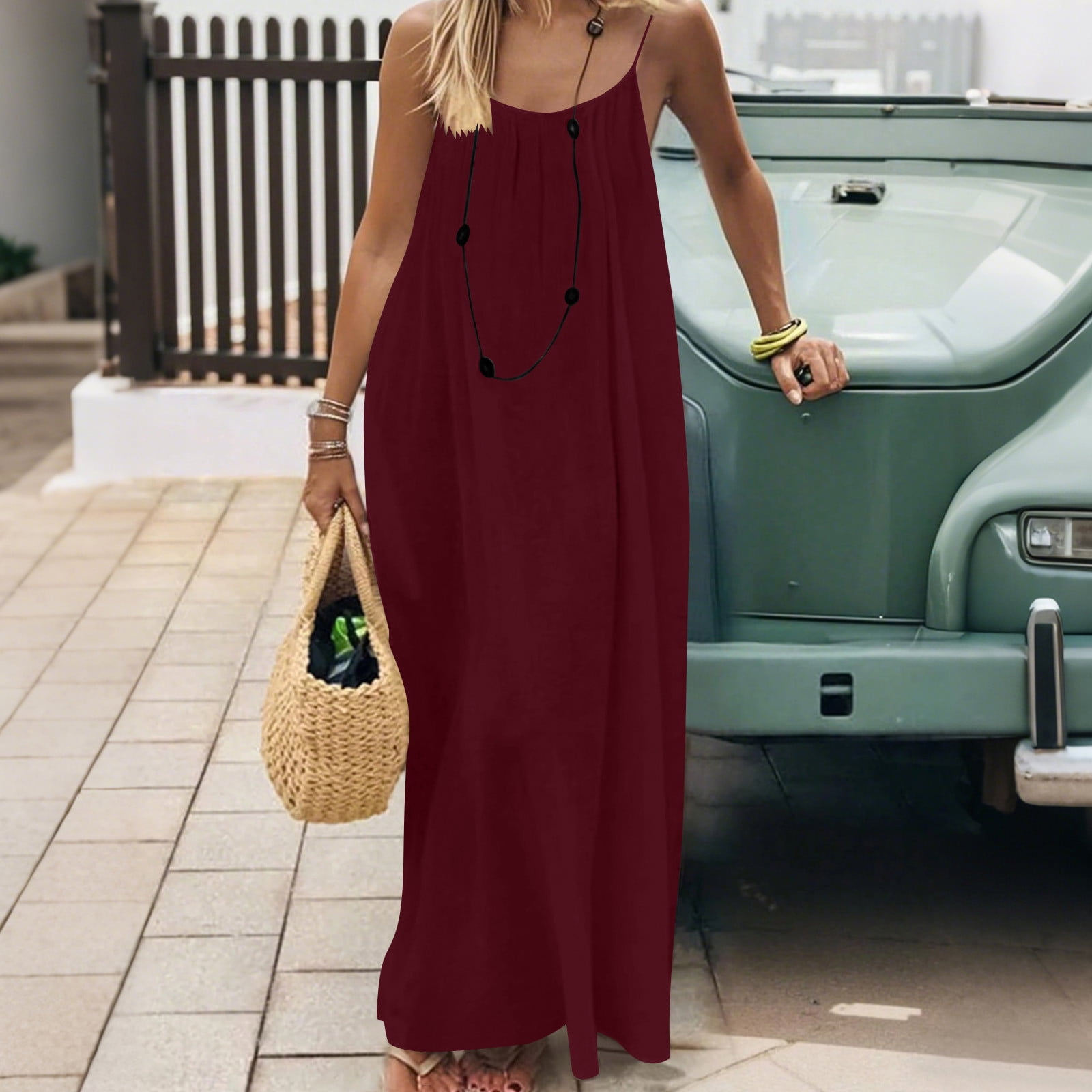 Meichang Backless Cami Dresses for Women Casual Spaghetti Straps Maxi Dress  Backless Solid Sleeveless House Lounge Dress Summer Long Sundress with Back  Tie - Walmart.com