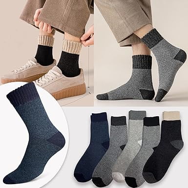 Cushioned Wool Socks Mens, 5 Pairs Hiking Thermal Warm Socks  display picture 2