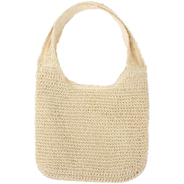 Bolso de mano beige de moda, multifuncional, informal, para playa, de gran capacidad, tejido artesanal, para guardar cosas, para damas y niñas.