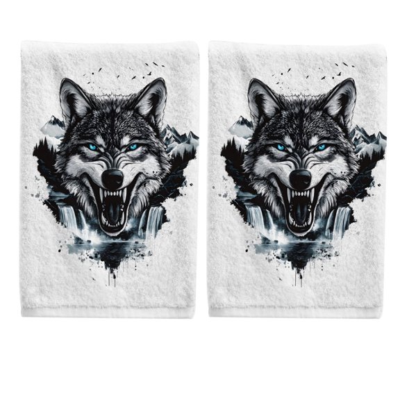Wolf Hand Towels Set for Bathroom Cotton Face Towel Decorative 15.5x29.5 inch