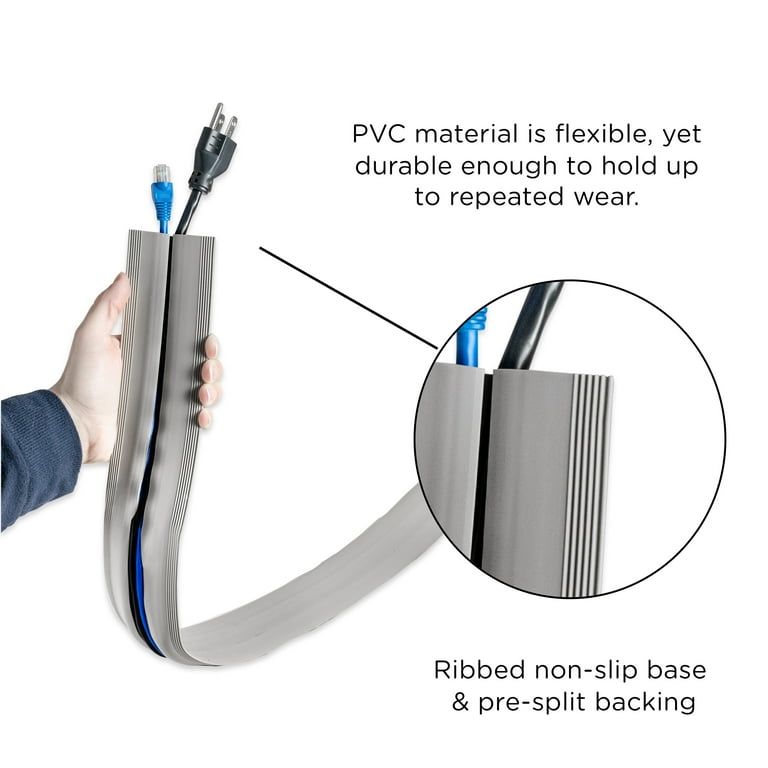 15-Feet Cord Protector With 3-Channels For Floor, 15ft, Gray