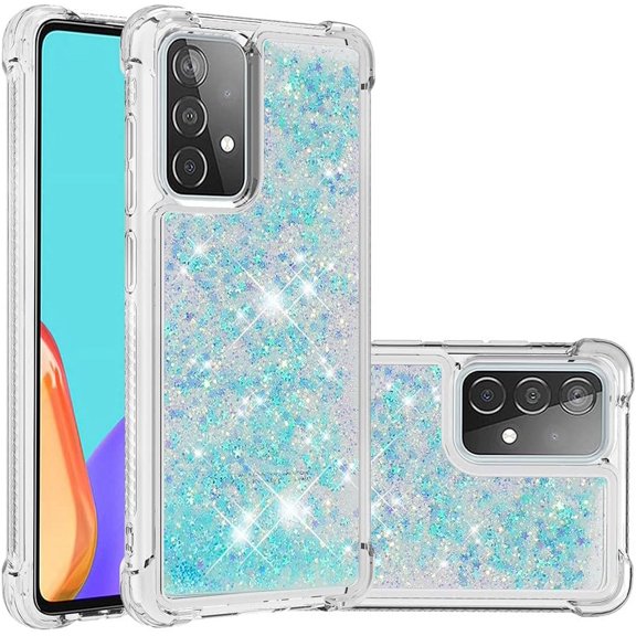 Compatible with Samsung Galaxy A52 5G Case Glitter Liquid Cute Clear Phone Case Floating Quicksand Shockproof Protective Bumper Silicone TPU Case for Samsung Galaxy A52 5G Star Blue YB