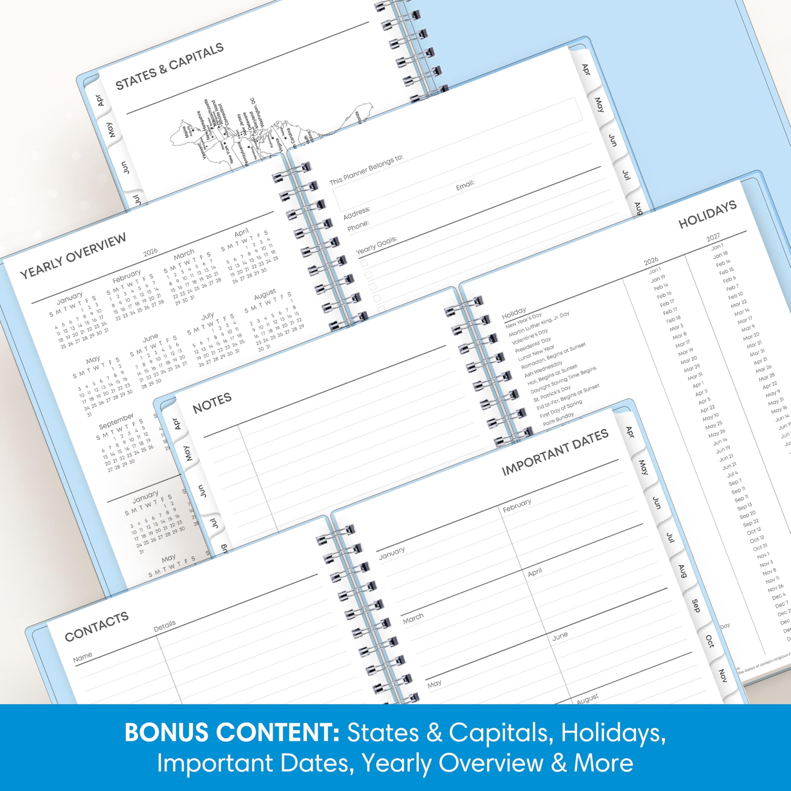 Blue Sky 2026-2027 Weekly and Monthly Academic Year 15 Month Planner Calendar, April 2026 - June 2027, 5" x 8", Flexible Cover With Pockets, Wirebound, Storage Pocket, Blues