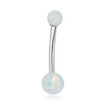 AVORA 10K White Gold Simulated Opal Belly Button Ring Body Jewelry (14 Gauge)