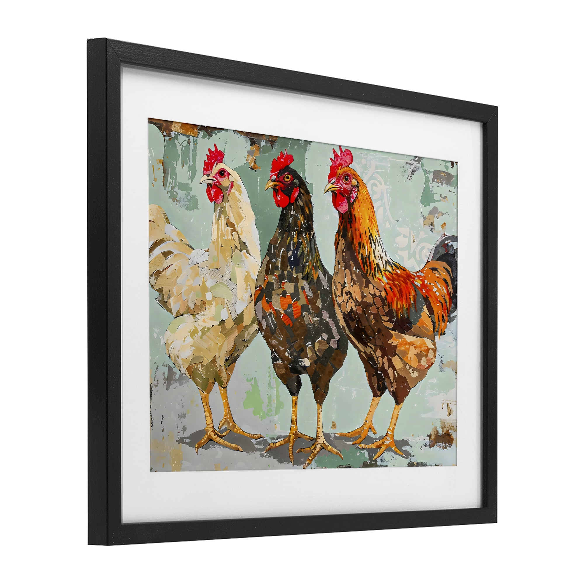 Stupell Industries Abstract Chickens Trio Black Framed Print Under Glass, design by Creative Studio