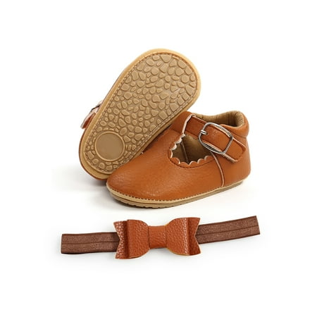 

SIMANLAN Baby Crib Shoes Magic Tape Walking Shoe First Walker Loafers Toddler Boys Girls Hollow Out Moccasin Little Kids Rubber Sole Flats Brown With Hair Band 4C