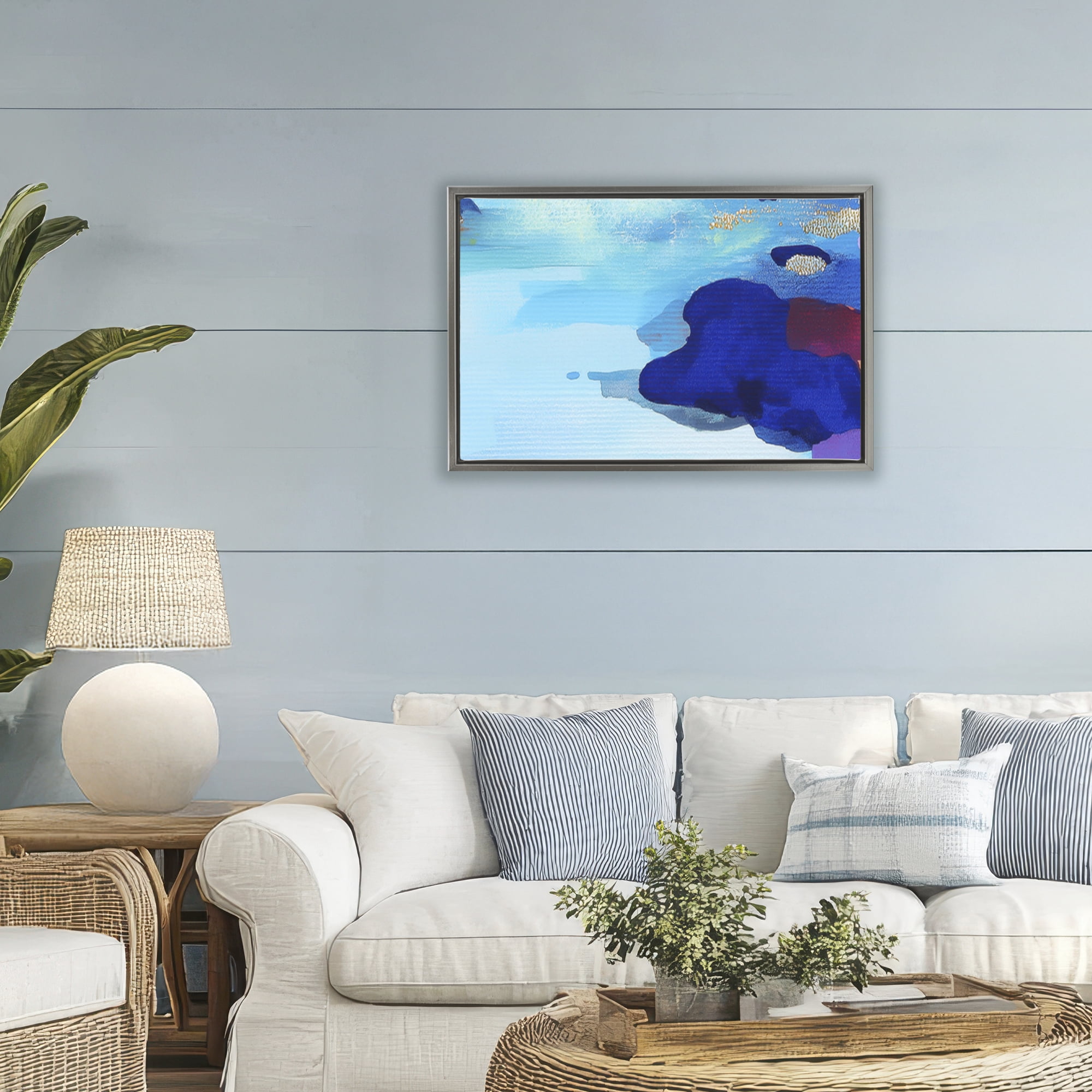 Stupell Industries Coastal Pools Overlay Abstraction Gray Framed Floater Canvas Wall Art, design by Chromatic Storm Studio