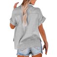 thumbnail image 4 of Sexy Dance Women Summer Button Down Blouse Shirts Cotton And Linen Short Sleeve V Neck Casual Loose Collared Tops with Pockets, 4 of 5