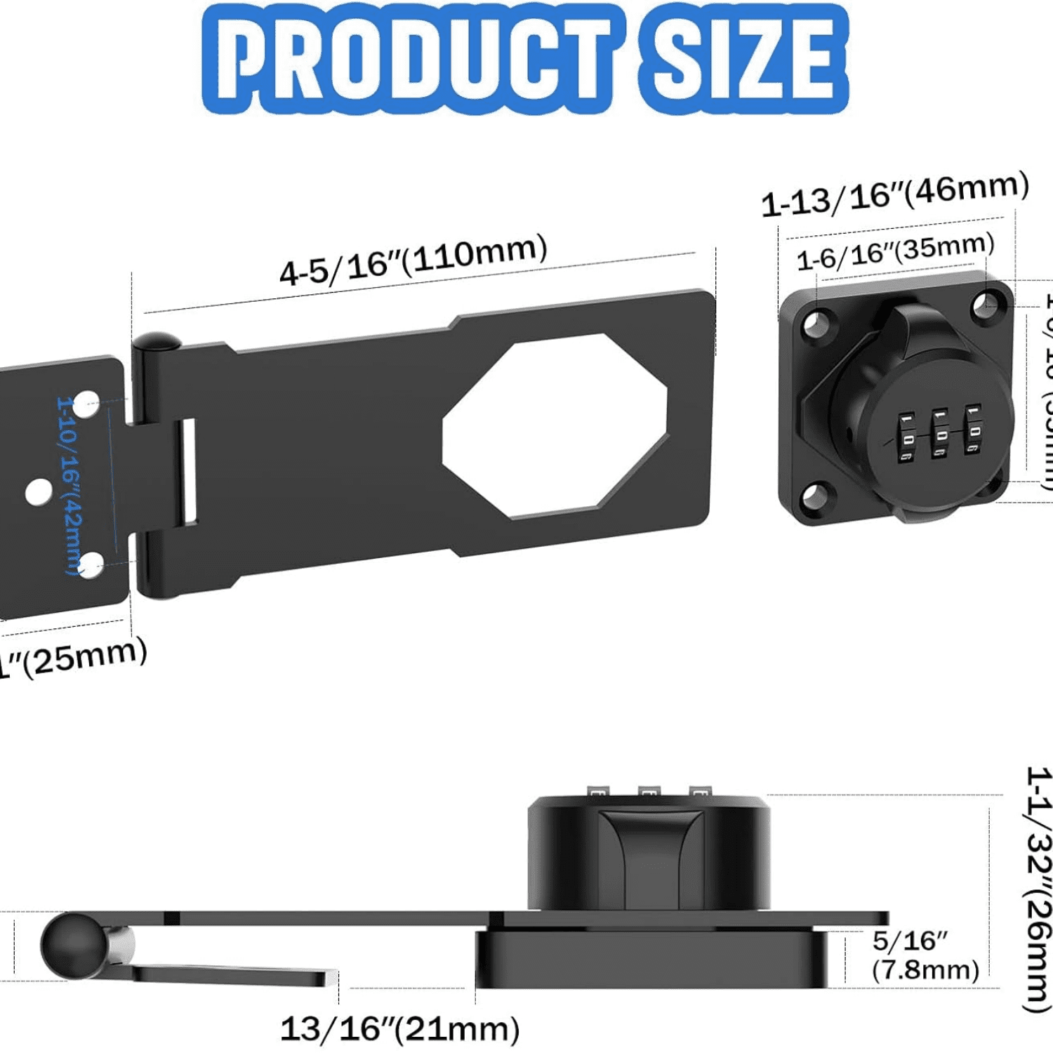 Household Cabinet Password Hasp Locks, Cabinet Locks with Combination, Door Security Slide Latch for Small Barn Doors, Bathroom, Outdoor, Garden (4 Pack Black)