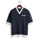 thumbnail image 4 of Ceisia Men's Casual Fashion Waffle Knit Short Sleeve Shirt - V-neck Color Block Top with Sleeve Zipper Pocket Navy L Gifts, 4 of 6