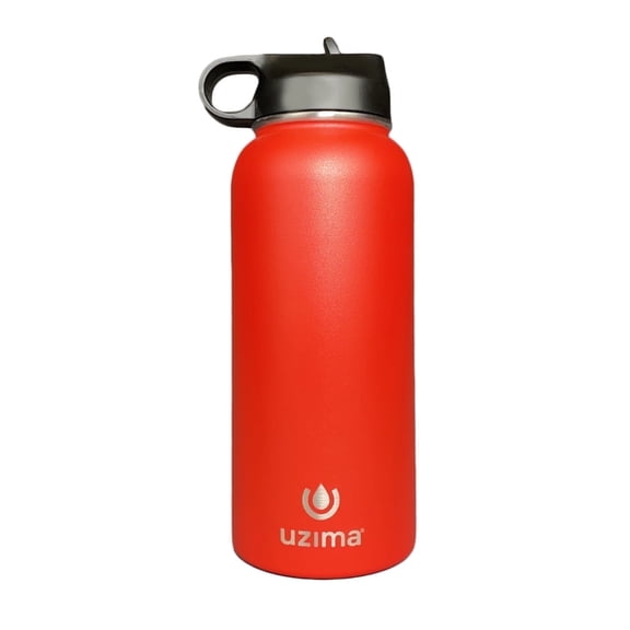 Uzima Z-Source Water Bottle With Filter. 0.1 Micron Hollow Fiber Filter For Hiking, Camping, and Emergency Preparedness. 32oz Stainless Steel. (Red)