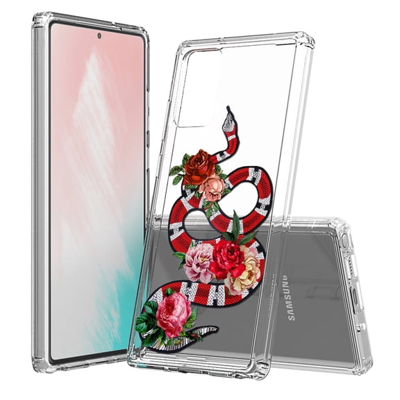 Beyond Cell compatible with Galaxy Note 20 (2020) Case, Transparent Clear Shock Absorption Cushion Bumper Corner Soft TPU   PC Cover Peony Tattoo Snake