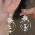 thumbnail image 2 of Fashion Gift Women Jewelry Drop Dangle Zircon Rhinestone Long Tassel Earrings Lotus Flower Zircon Hook Earrings, 2 of 8