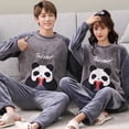thumbnail image 2 of Conjunto de Pijama de franela cálida para hombre y mujer, ropa de dormir de Panda para pareja, Pijama familiar, ropa de noche para amantes, pijamas casuales de animales, Otoño e Invierno, 2 of 4
