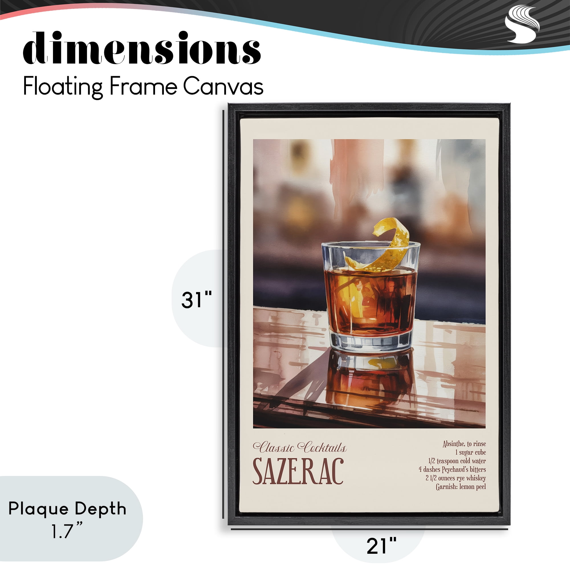 Stupell Industries Sazerac on Reflective Surface Black Framed Floater Canvas Wall Art, design by Andreas Magnusson