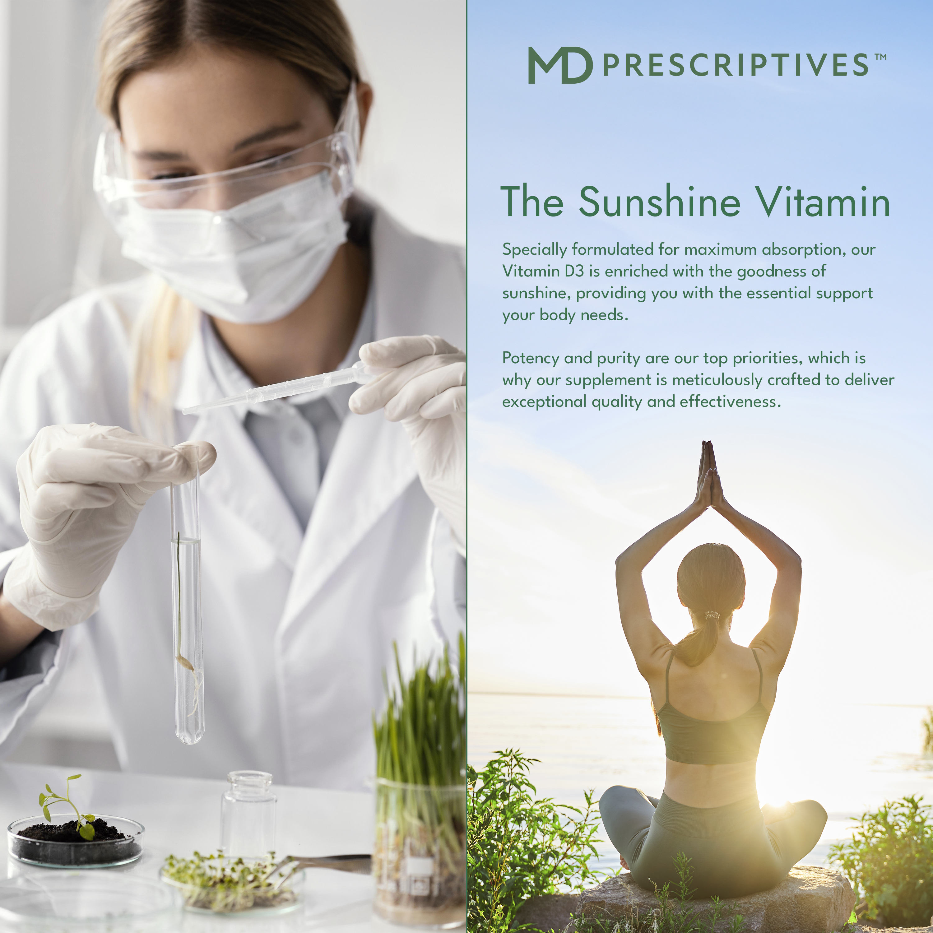 MD Prescriptives Vitamin D3 180 Gelcaps - Maximum Absorption for Strong Bones, Muscle & Immune Support, Non GMO Vegetarian Softgels, 125 mcg (5,000 IU)
