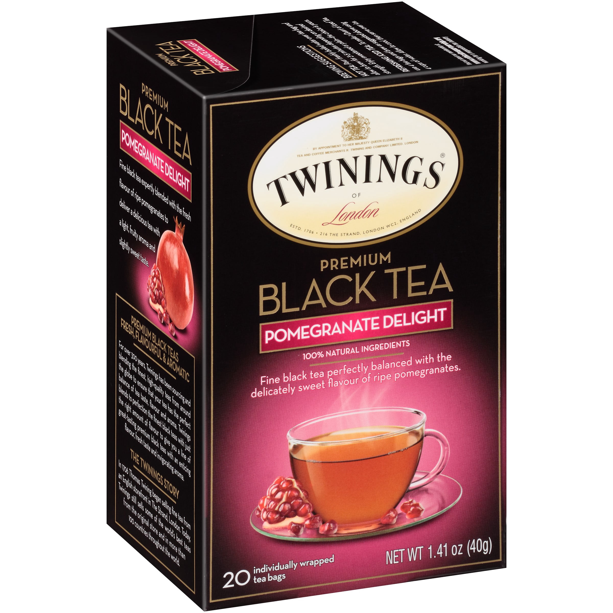 Twinings Pomegranate Delight Flavoured Black Bagged Tea 20 Ct 