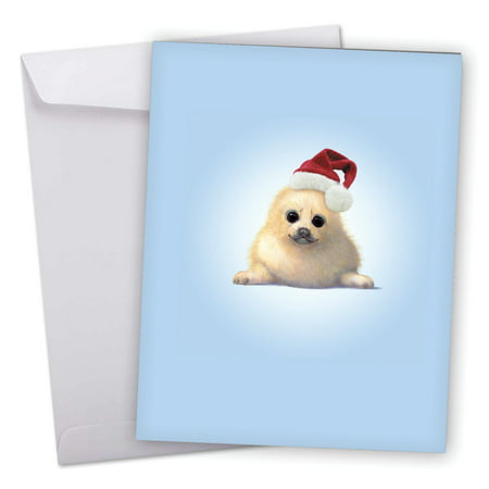 j6726jxsg extra large merry christmas greeting card: 'zoo babies' featuring sweet and adorable baby seal wearing a christmas hat greeting card with envelope by the best card (Best Place To Sell Barbies)