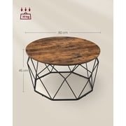 Round Coffee Table for Living Room, Cage Cocktail Table with Steel Frame 31.5 Inches Dia. Industrial Style Rustic Brown and Black