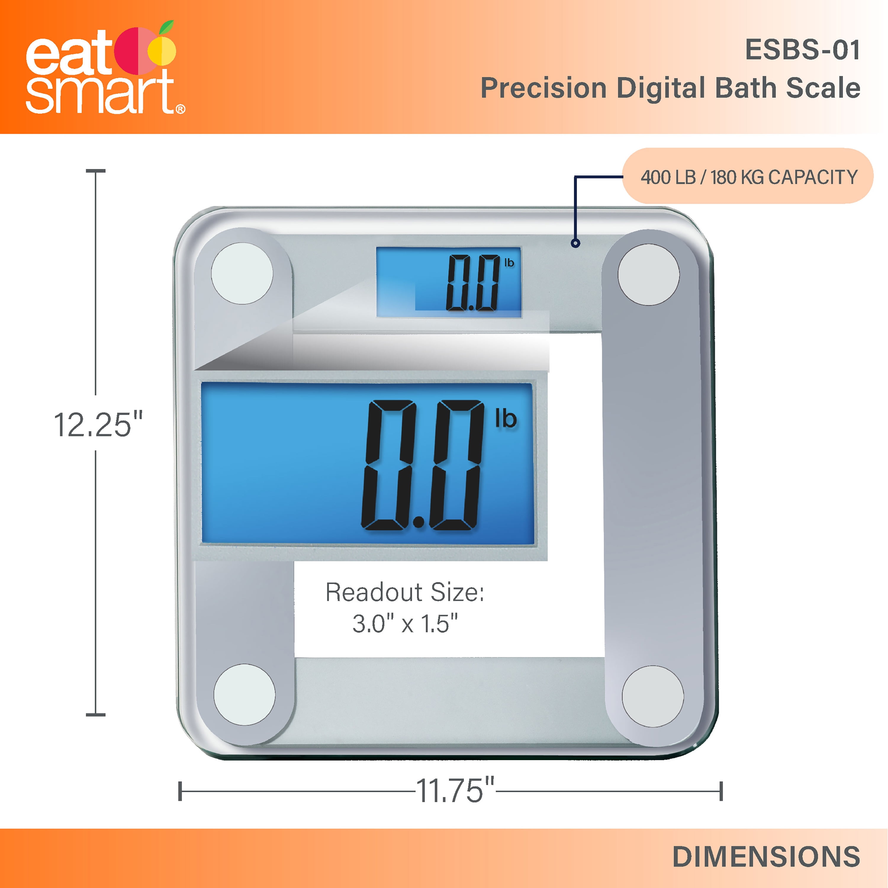 EatSmart Digital 400Lb Capacity Glass Bathroom Scale with Silver Accents