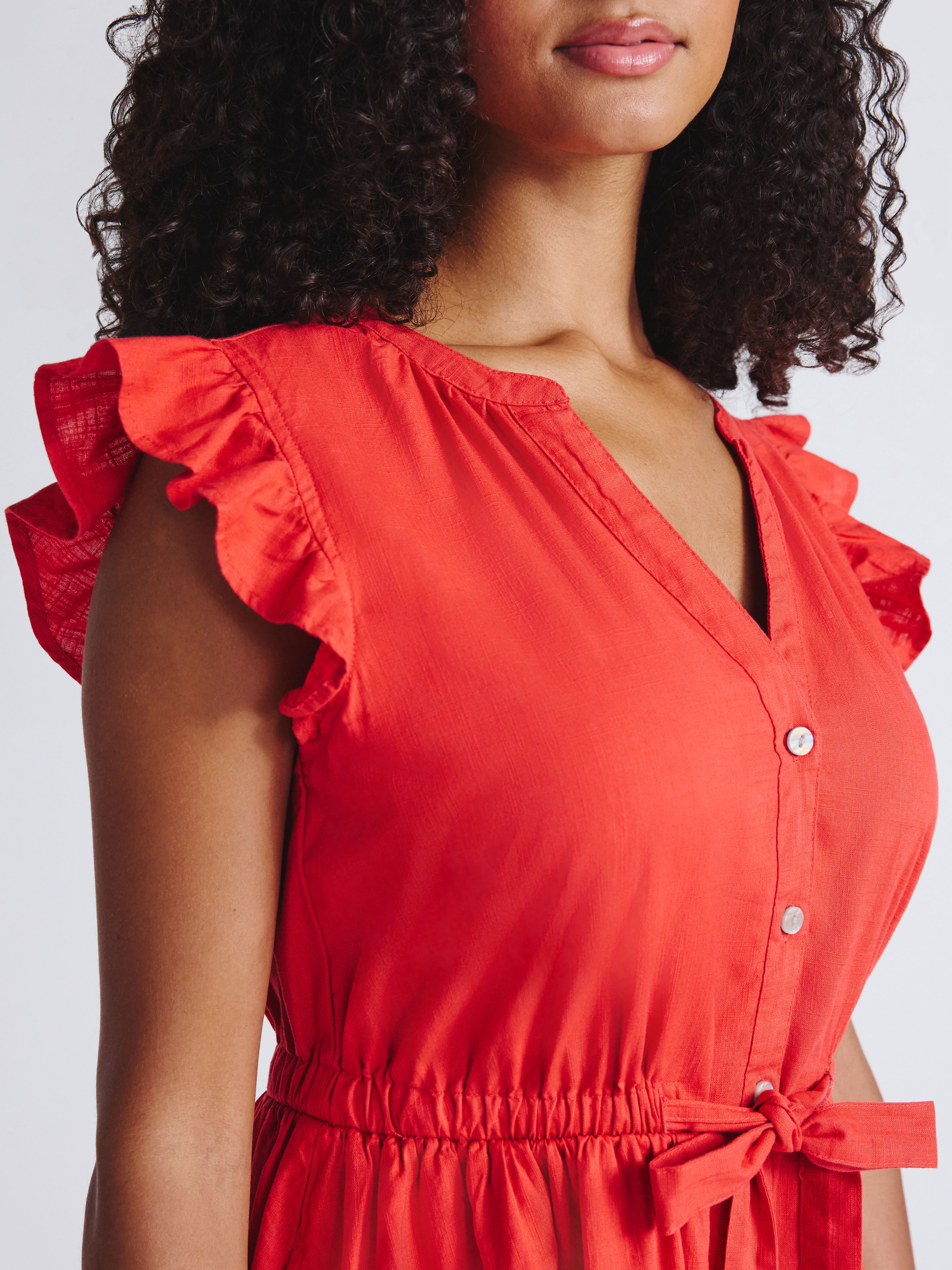 Time and Tru Women's and Women's Plus Button Front Cotton Mini Dress with Flutter Sleeves, Sizes XS-4X