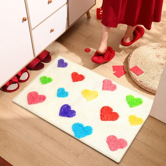 Valentine's Day Door Mat Faux Wool Welcome Doormats Non-Slip Front Door Rugs for Entrance Porch Spring Outdoors Decor 16*24in D