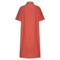 thumbnail image 4 of Jinhomg Womens Button Down Shirt Dresses Lightweight Comfy Cotton Linen Dress Casual Loose Solid Short Sleeve Vacation Dresses Spring Saving Red M, 4 of 7