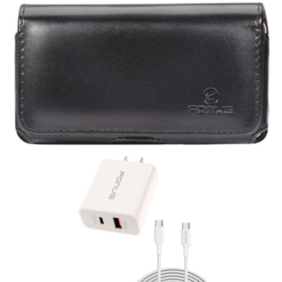 36W PD Home Charger & Case Belt Clip for Samsung Galaxy S24 - Fast Type-C 6ft Long Cable USB-C Power Cord, Leather Swivel Holster Loops for Galaxy S24