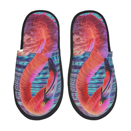 Balery Digital Flamingo Vibrant Art Slient Indoor Furry Fleece Comfort House Shoes Soft Non-Slip Home Shoes Cotton slippers House Slippers-- Medium