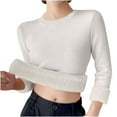 thumbnail image 2 of Itsame Women Plush Pullover Sweaters Loose Crew Neck Sweater Long Sleeve Solid Color Sweatertop Beige Size Free Size, 2 of 3