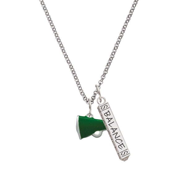 Delight Jewelry Silvertone Small Green Megaphone Silvertone Balance Bar Charm Necklace, 23"