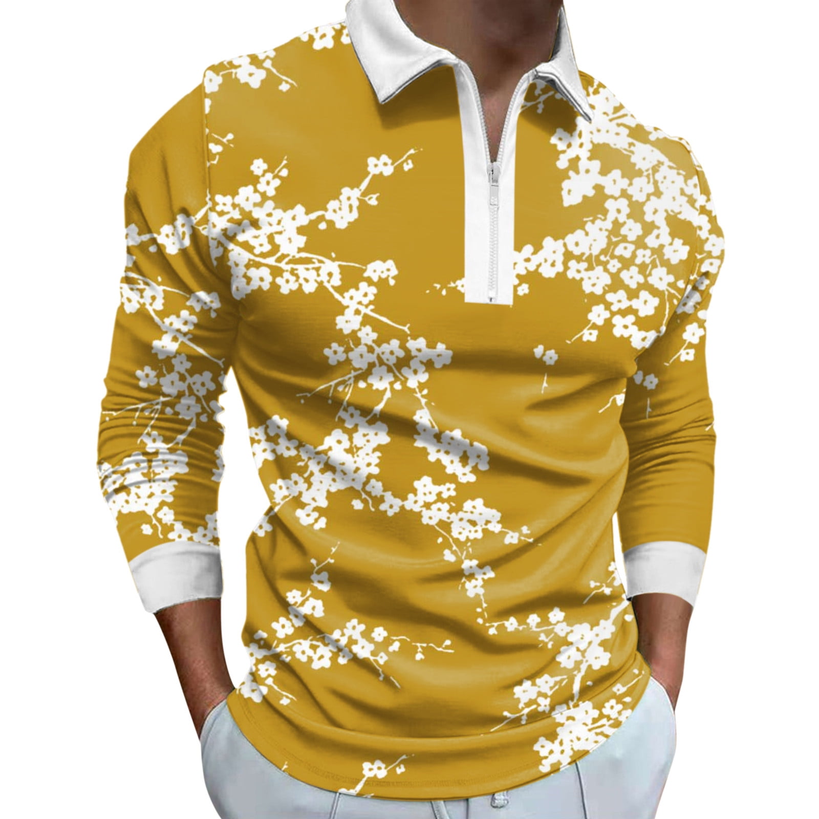 Black Polo Shirts for Men Long Sleeve 0 Tops Yellow M