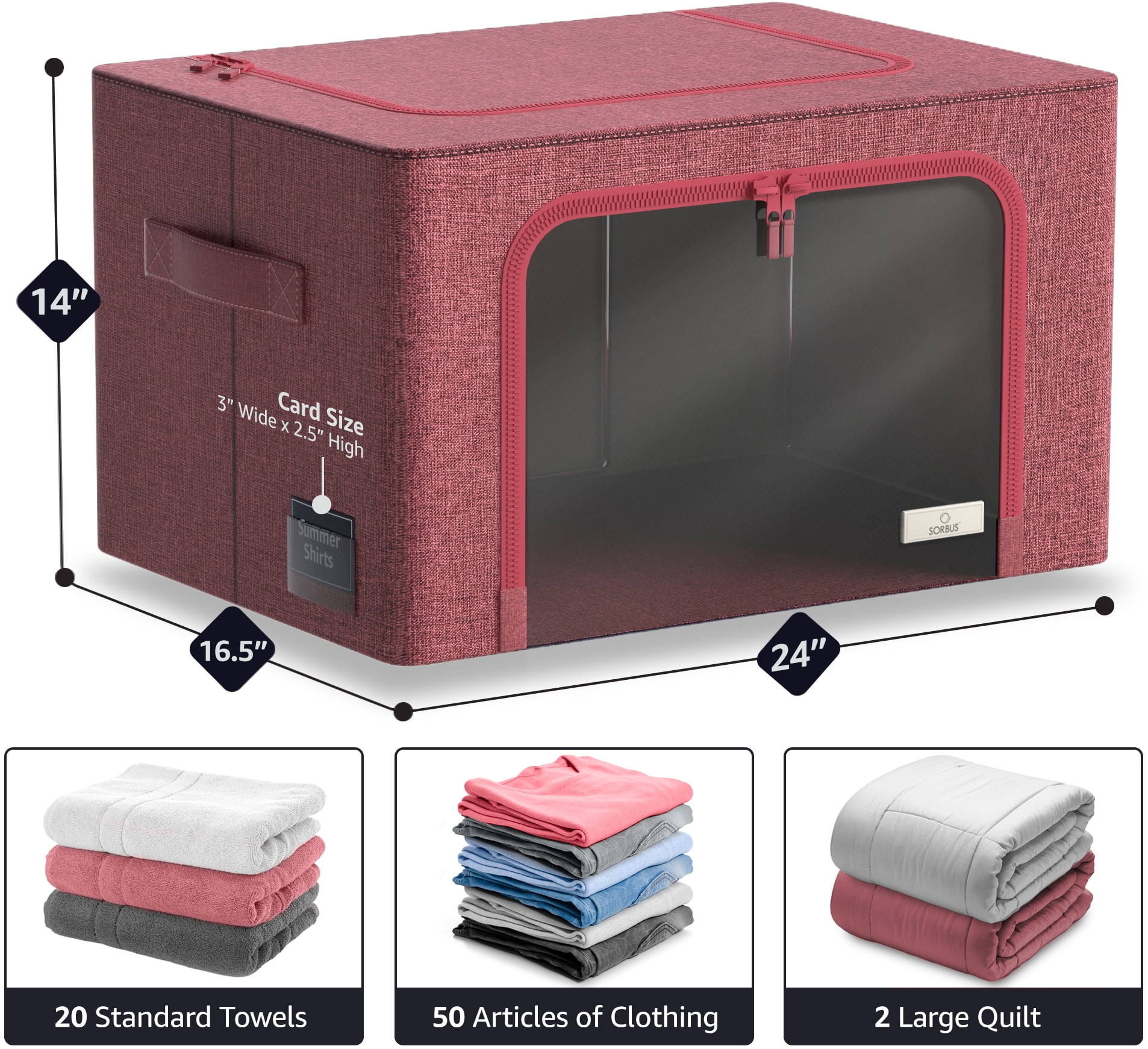 Sorbus Jumbo Storage Bins with Metal Frame Stackable Foldable Clothes Organizer Bags Oxford Fabric & Clear Window & Handles- 4Pk