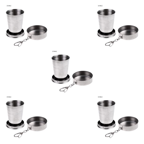 Yuarrent Taza de agua plegable de acero inoxidable, taza plegable para acampar, suministros para beber al aire libre, 75ML Blanco 75ML 5piezas