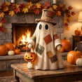 thumbnail image 6 of Halloween Ghost Decorations, Vintage Halloween Decorations, Halloween Home Decor Indoor, Cute Ghost Decor, 10X6X5 Inch Large Patchwork Ghost Figurine with Top Hat, No Built-In, 6 of 7