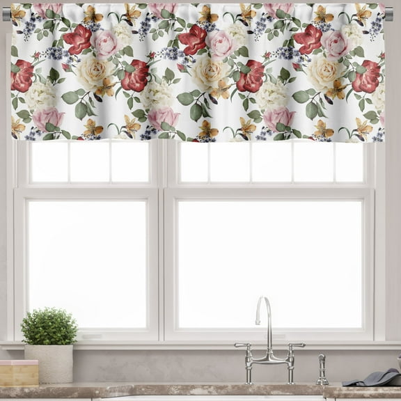 Ambesonne Spring Valance Pack of 2, Lilacs Roses Flowers, 54"X12", Pale Pink Cream