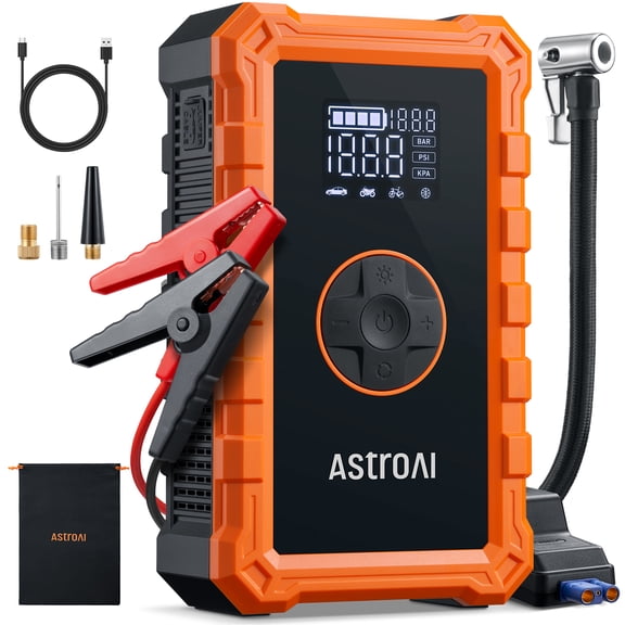 AstroAI Car Jump Starter with Air Compressor Tire Inflator,3000A Battery Portable Jumper Cables with 150PSI Cordless Tire Pump Air Pump, 12V Battery Charger Booster, 9.0L Gas & 6.5L Diesel Engines