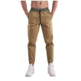 thumbnail image 2 of Pantalones largos para hombre, lisos, a la moda, informales, deportivos, con cordón ajustable, bolsillos en las piernas, monos para hombre, pantalones de caballería de algodón y seda fresca., 2 of 6