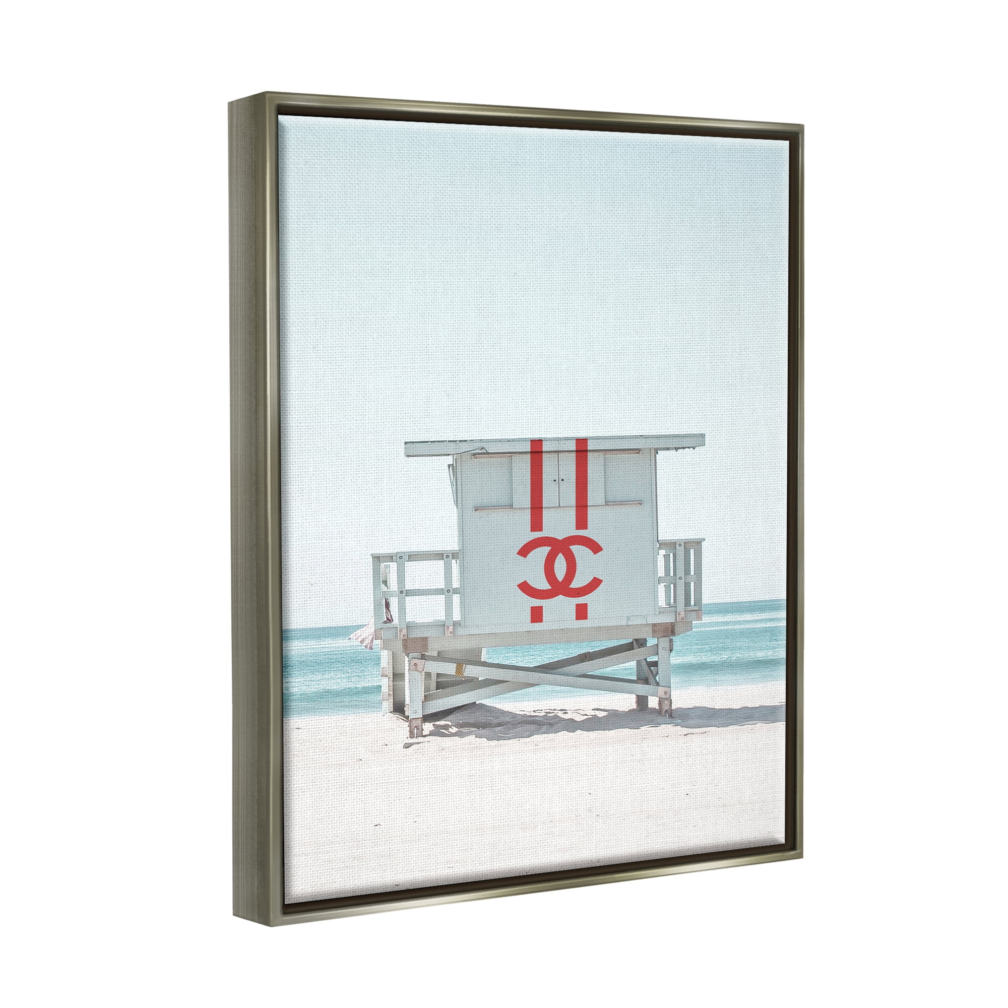 Stupell Industries Glam Summer Beach Hut Nature Painting Gray Floater Framed Art Print Wall Art, 25 x 31