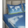 thumbnail image 4 of Ambesonne World Map Fitted & Top Sheet Set with Shams, Colored Clouds in Sky, Blue Green White, 4 of 5
