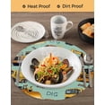 thumbnail image 3 of 15 Inch Round Placemats Set of 4, Construction Truck Non Slip Heat Insulation PP Table Mats, Cartoon Grips and Bulldozers Green Washable Place Mats for Kitchen Dining Party Table Decor, 3 of 7