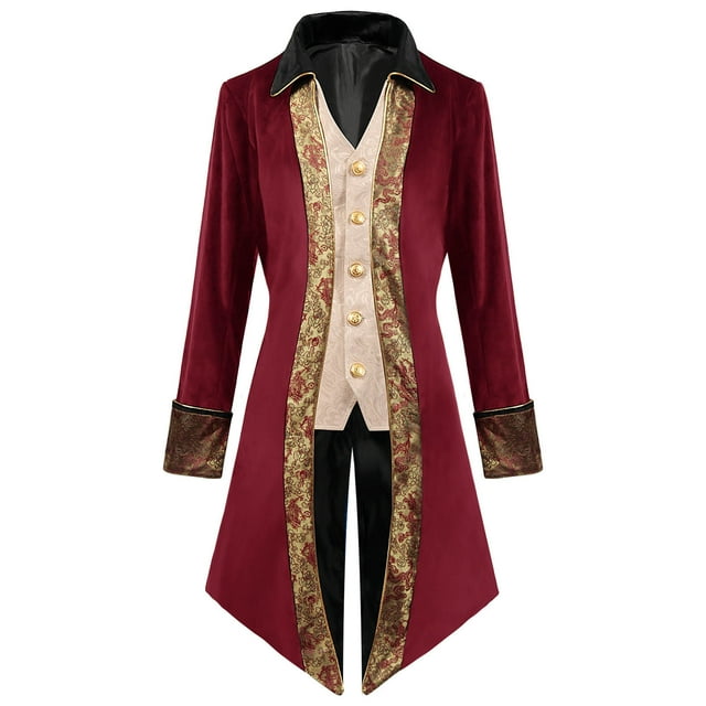 Qertyioot Manteau Gothique d'Hiver pour Hommes Imprimé Steampunk Médiéval Uniforme à Revers