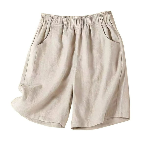 Womens Shorts Casual, Audhol Women Summer Cotton Linen Shorts Elastic Waist Shorts Casual Wide Leg Loose Lightweight Short Pants with Pockets Women Shorts for Seniors A L