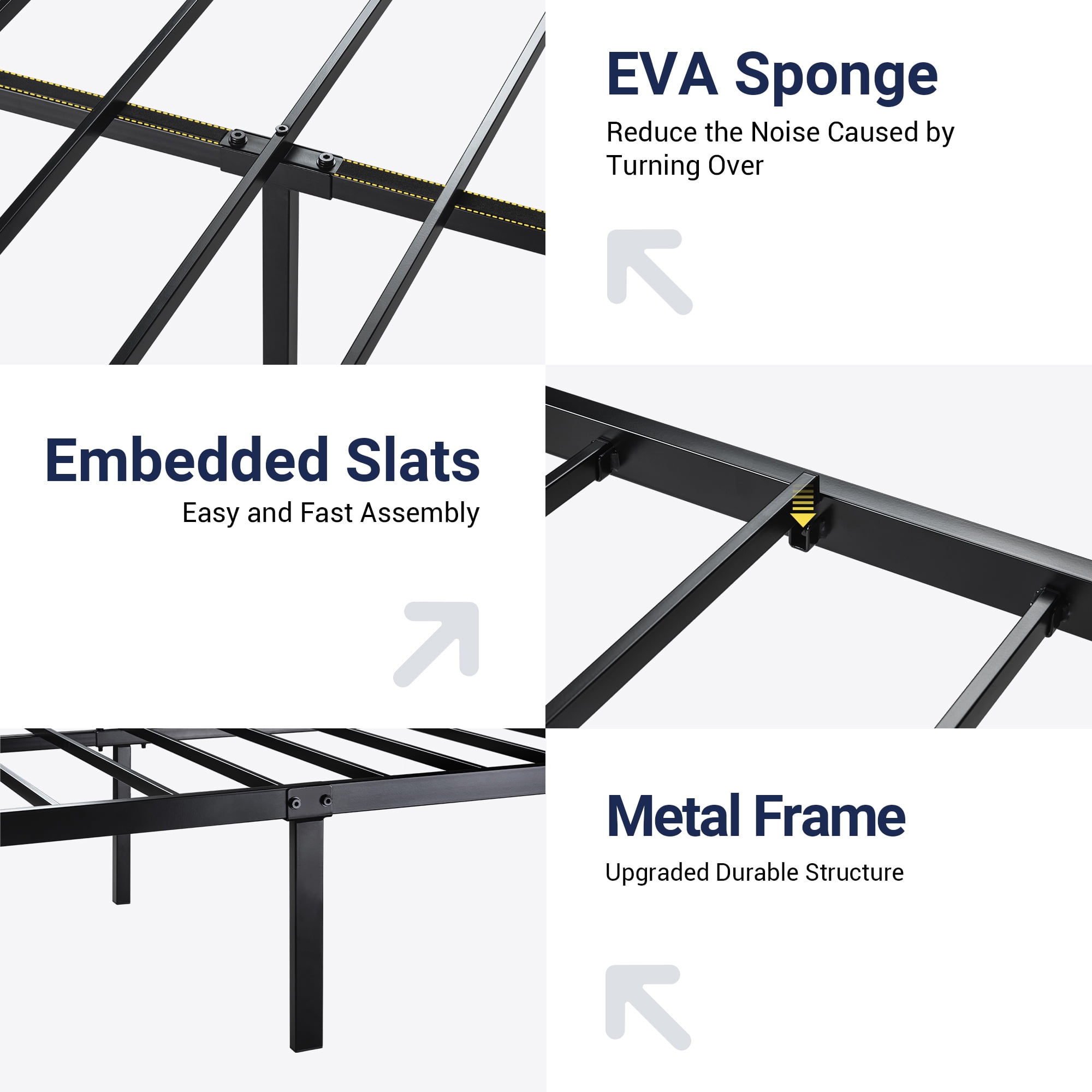 Allewie Full Bed Frame, Metal Platform Bed Frame with Wooden Headboard, 12.4" Under-Bed Storage, Black