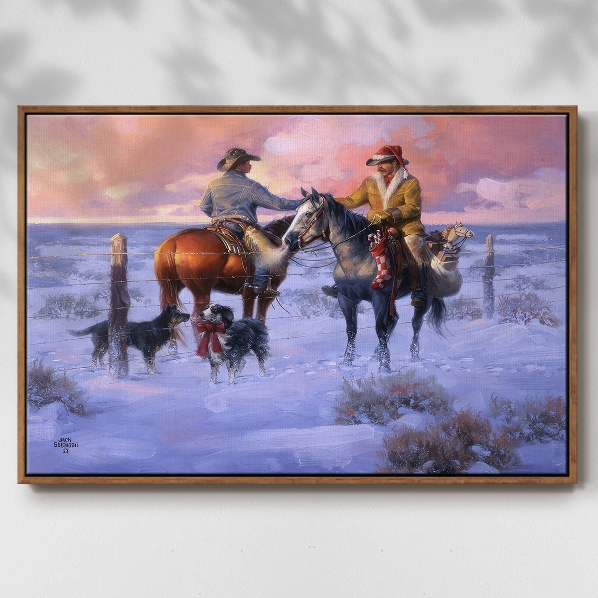 Sharin' Christmas with the Neighbors - Framed Gallery Wrapped Holiday Canvas - 17 x 25 - Rosewood Frame
