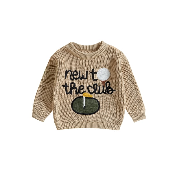 Suéter de otoño para bebé niño pequeño, bordado de letras de golf, manga larga, cuello redondo, jersey de punto